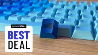 Glorious escape key leaning against full Ocean keycap set with 'best deal' badge