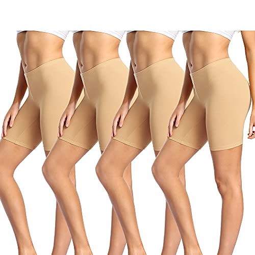 Wirarpa Ladies Anti Chafing Shorts Womens Boxers Underwear Cotton Cycling Shorts Leggings for Under Dresses 4 Pack Beige Size 3xl