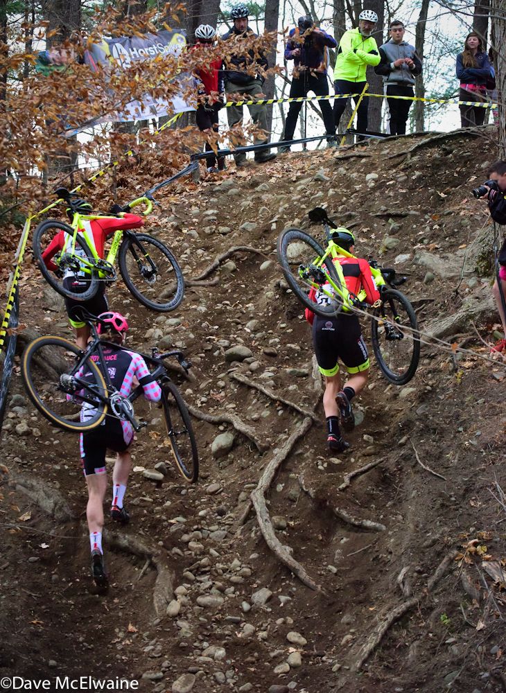 The leaders make their way up the steepest run-up on lap two.