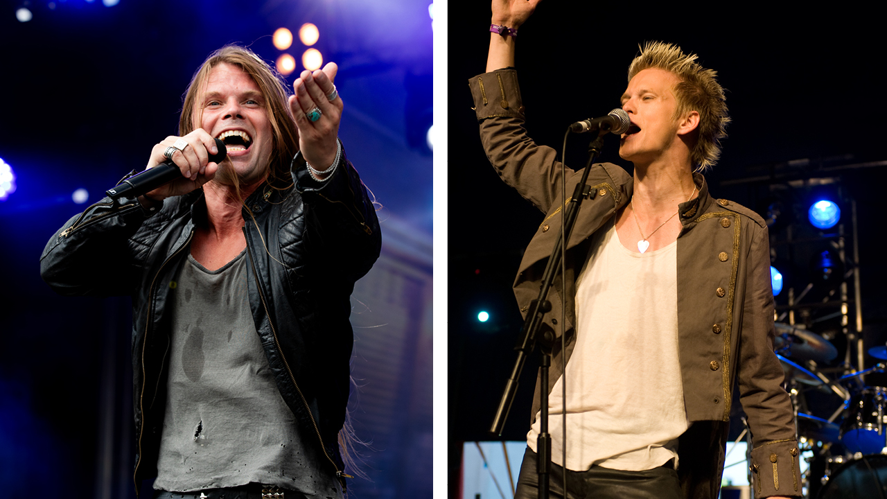 H.e.a.t singers Kenny Leckremo and Erik Gronwall performing onstage