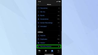 iPhone Photos Recently Deleted album 