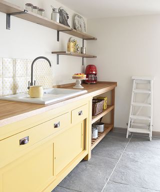 yellow freestanding kitchen