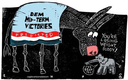 Political cartoon U.S. Democrats midterm elections Republicans