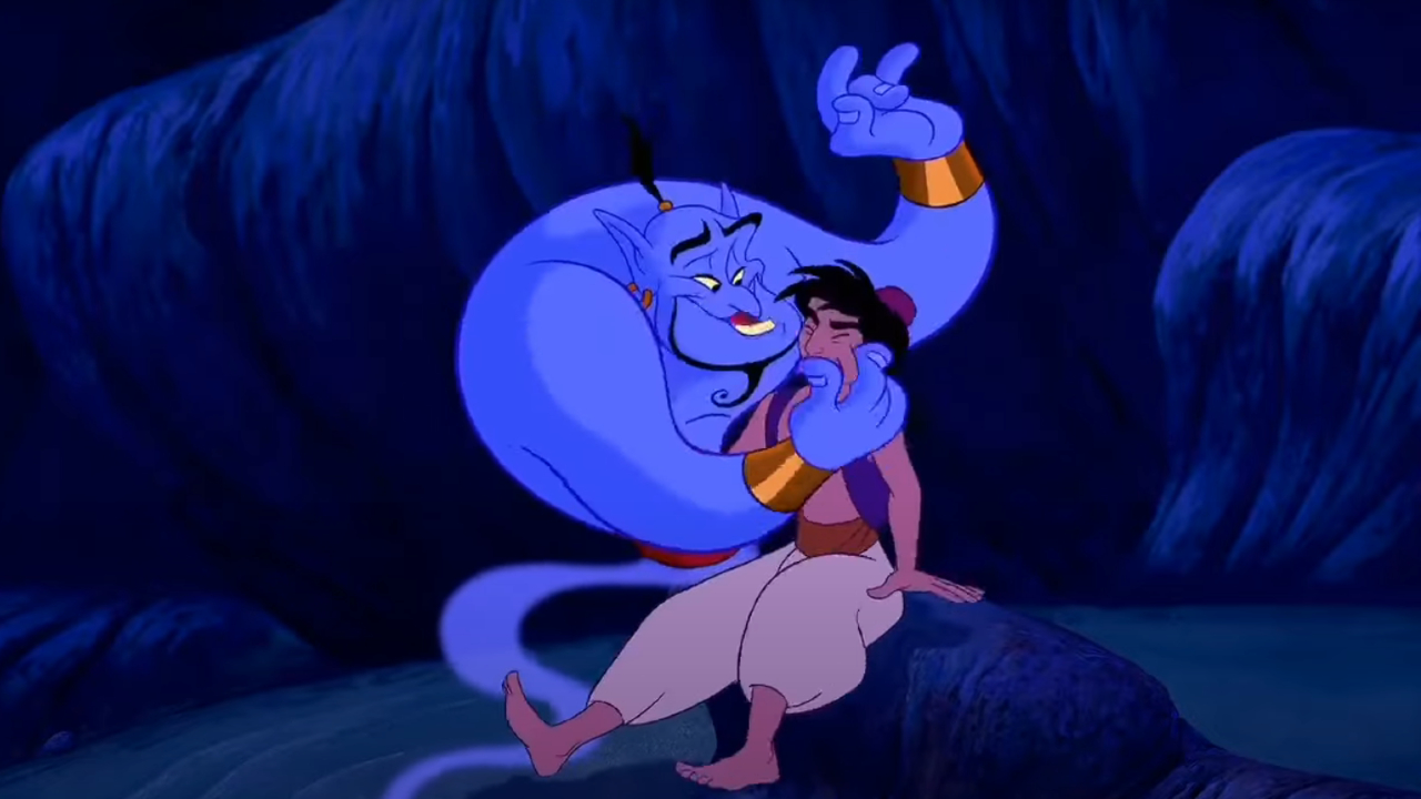 Genie speaking with Aladdin in Aladdin