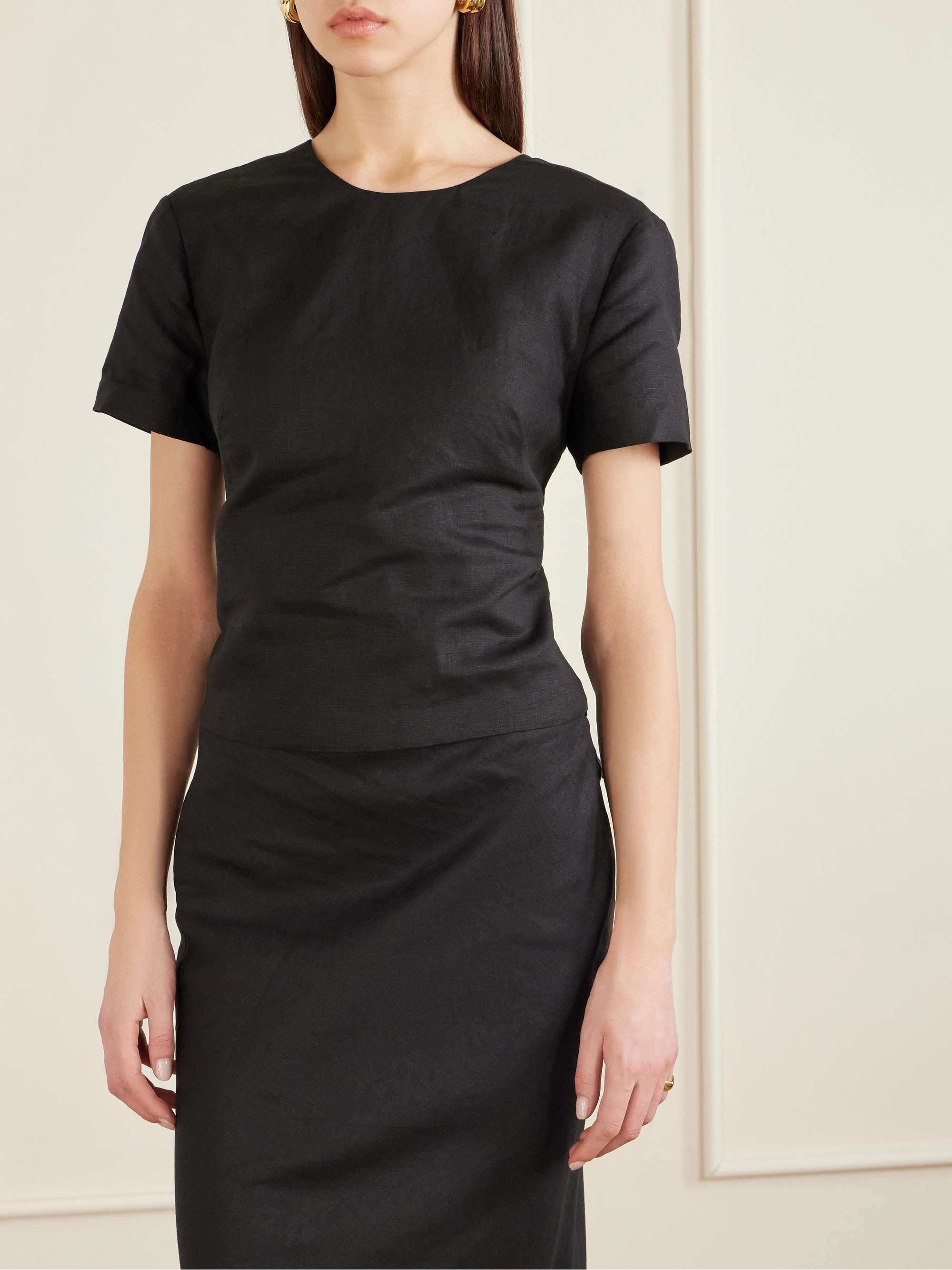 Safa Bow-Detailed Open-Back Linen Blouse