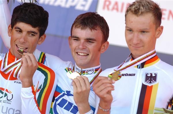 Nelson Oliveira (2nd, Portugal), Jack Bobridge (1st, Australia) and Patrick Gretsch (3rd, Germany)