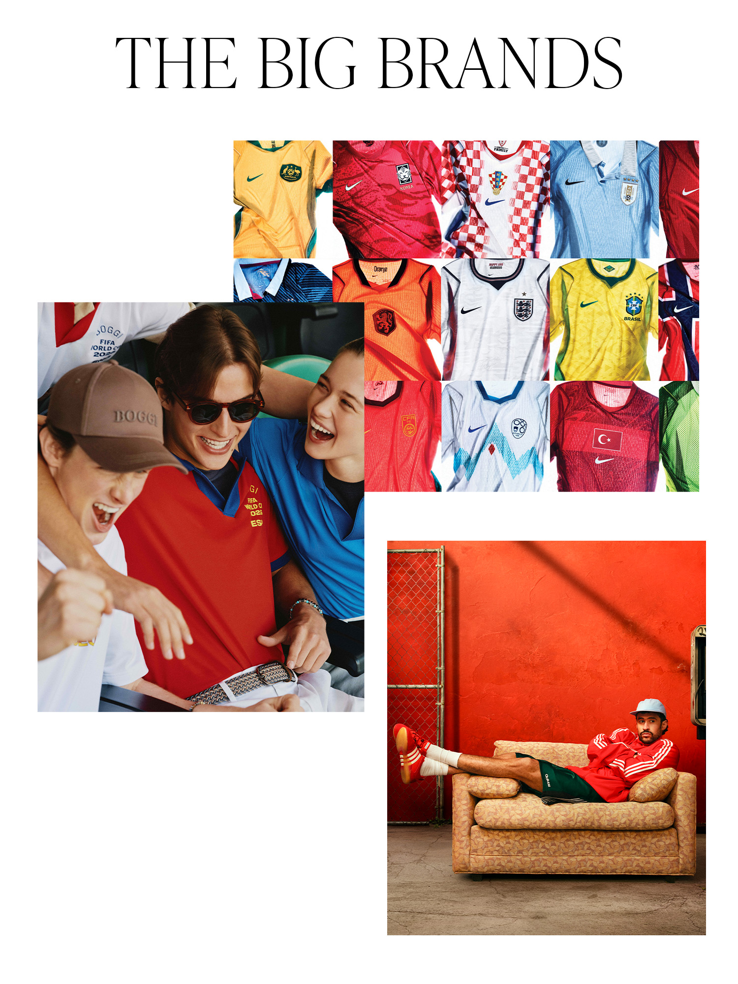 A slide titled, "The Big Brands," with pictures from Nike, Boggi Milano, and Adidas featured.