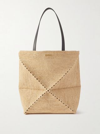 + Paula's Ibiza Puzzle Fold Large Leather-Trimmed Raffia Tote