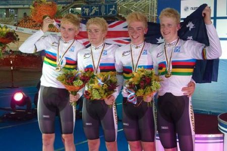 Jackson Law, Alexander Morgan, Jack Cummings, and Alexander Edmondson, blistered around the Moscow velodrome in 4:02.632 to take the gold medal over Russia.