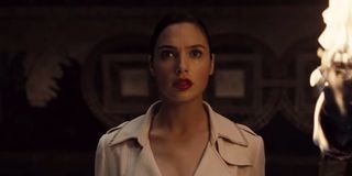 Diana (Gal Gadot) looks apprehensive as she stares at an object off-screen in a clip from 'Justice League'