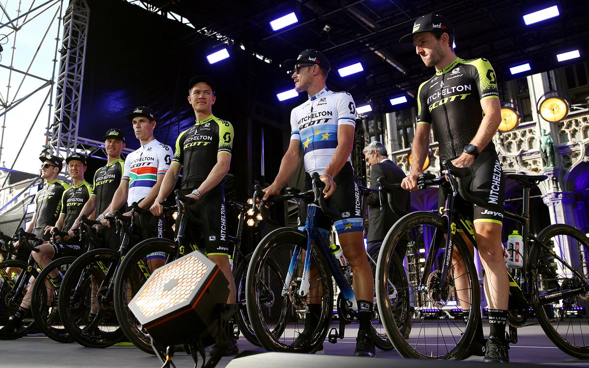 Daryl Impey won his South African title earlier in the year and teammate Matteo Trentin wears the jersey of European road race champion