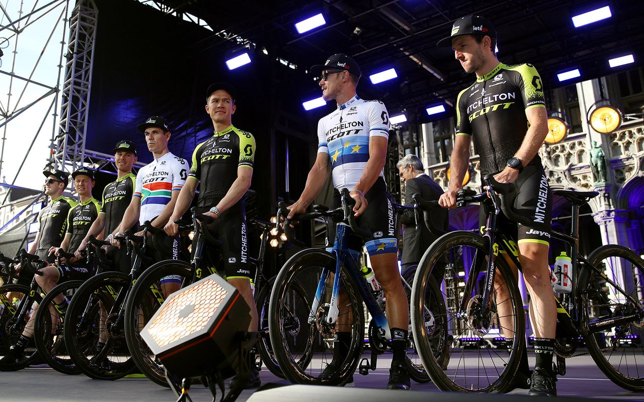 Daryl Impey won his South African title earlier in the year and teammate Matteo Trentin wears the jersey of European road race champion