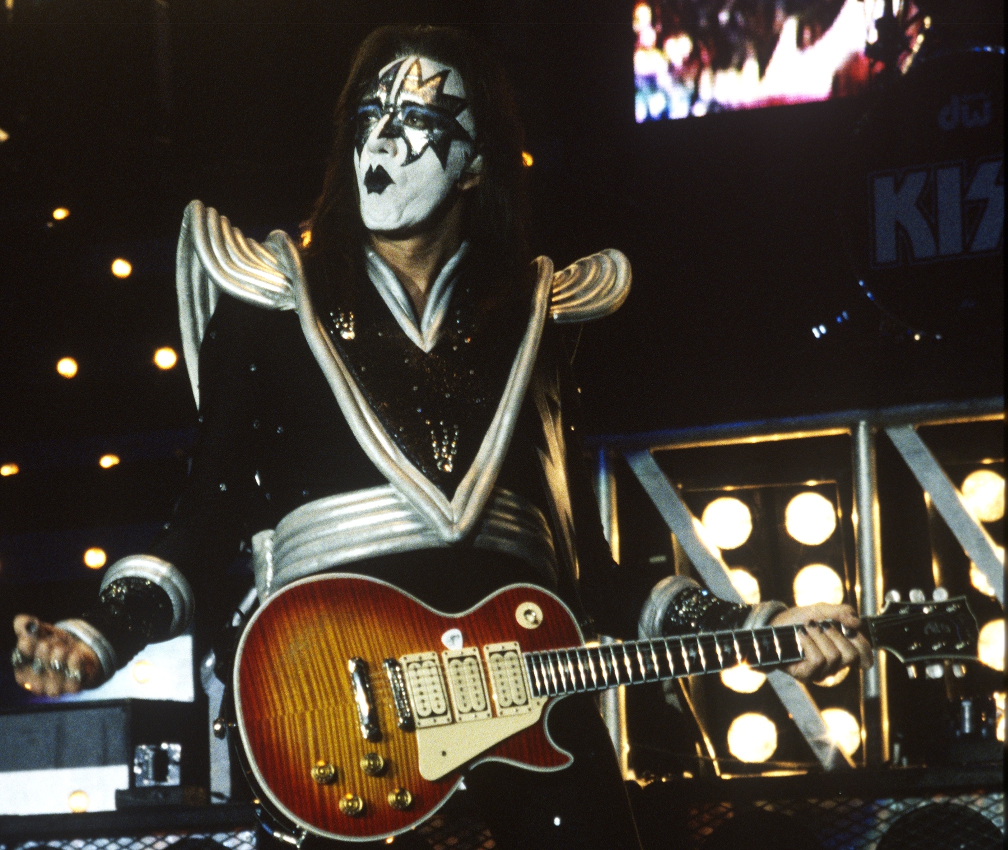 Ace Frehley performs onstage with Kiss during more harmonious times &amp;ndash; at the Shoreline Amphitheatre in Mountain View, California on July 28, 2000