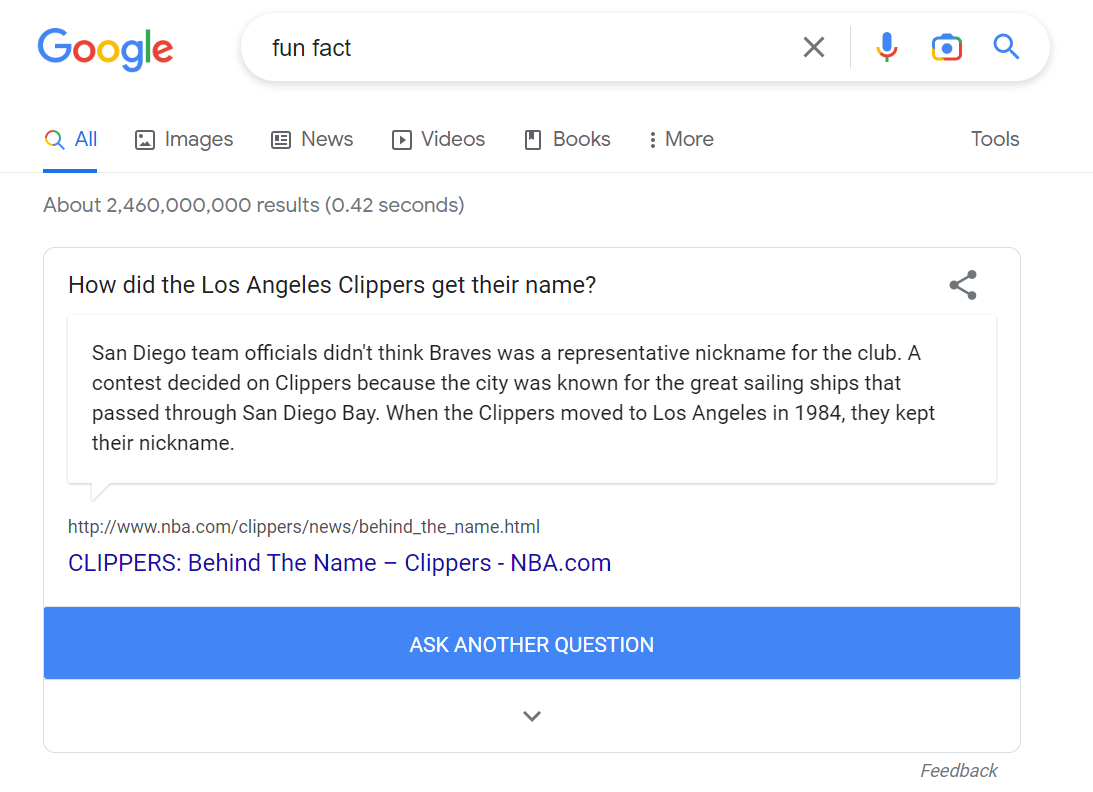 Google provides a fun fact in Google Search