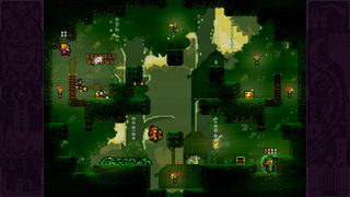 En skärmdump från Towerfall: Ascension som visar en 2D-bana som skiftar i grönt.