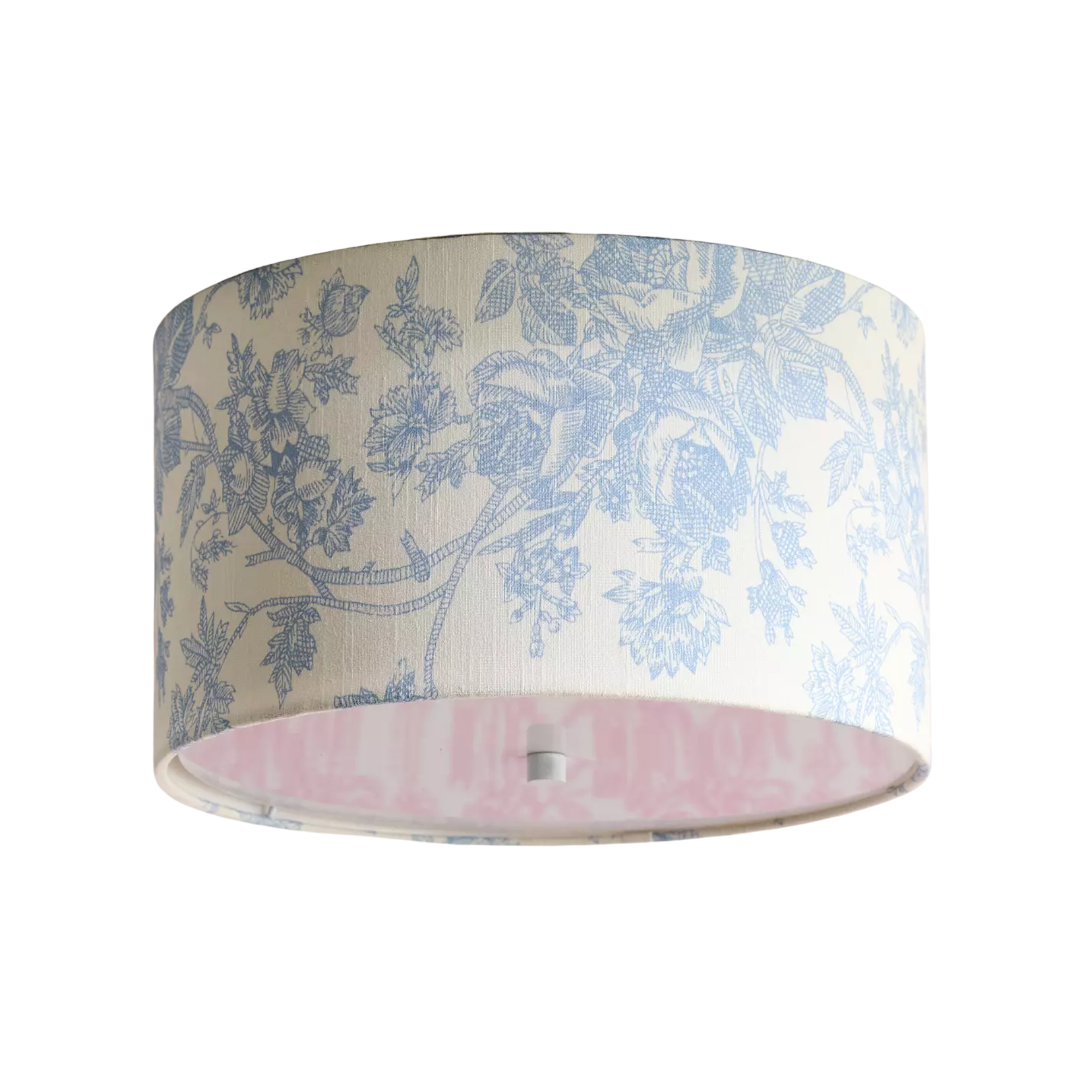 flush mount shade cover with blue floral detail