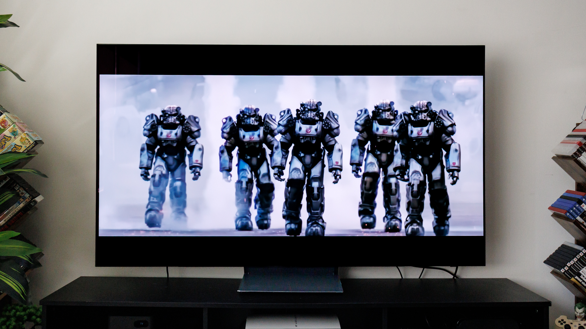 Samsung S90F OLED TV on a cabinet