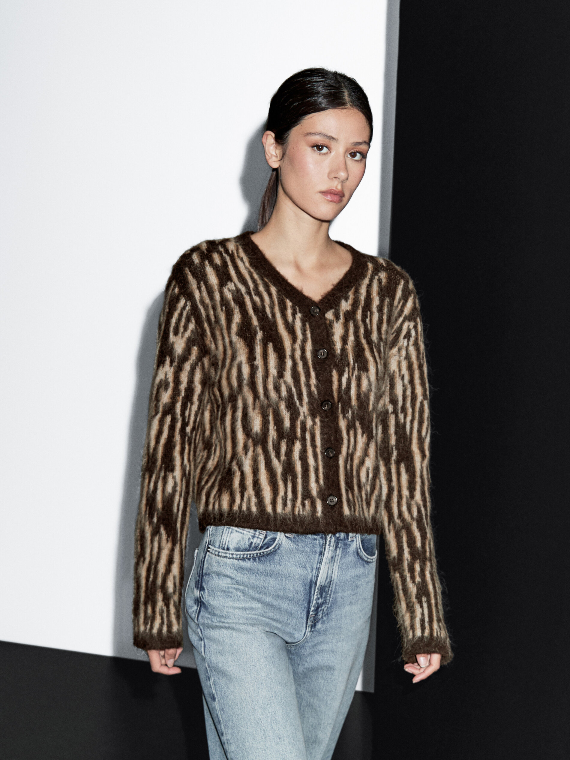 Alpaca Wool Blend Animal Print Cardigan