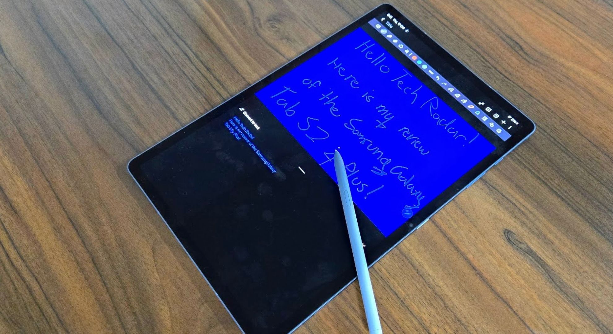 The Samsung Galaxy Tab S10 Plus being used for writing text