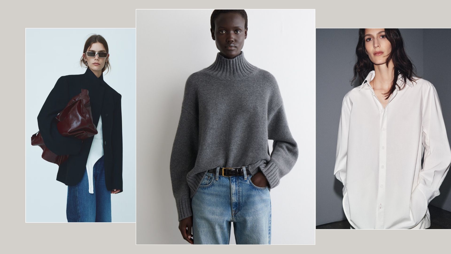 Models wearing the perfect autumn capsule items from Zara, H&M and COS