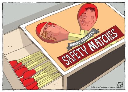 Political Cartoon U.S. Safety Matches Trump Kim Jong Un North Korea
