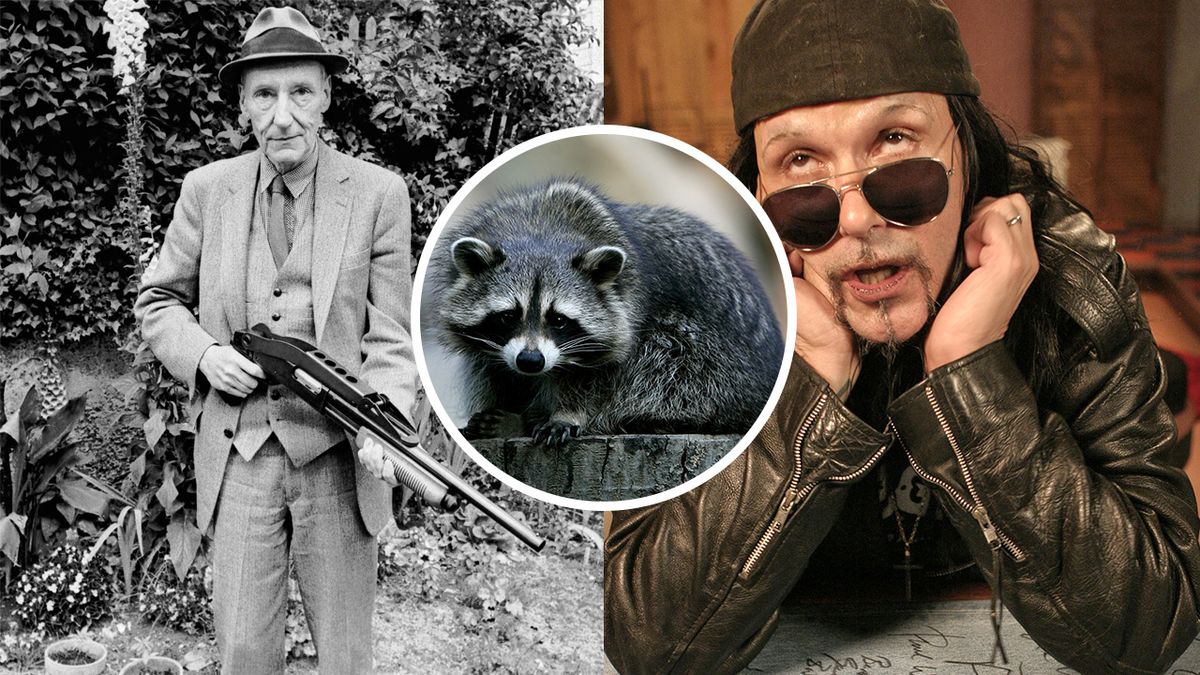 A montage of William Burroughs, Al Jourgensen and a raccoon