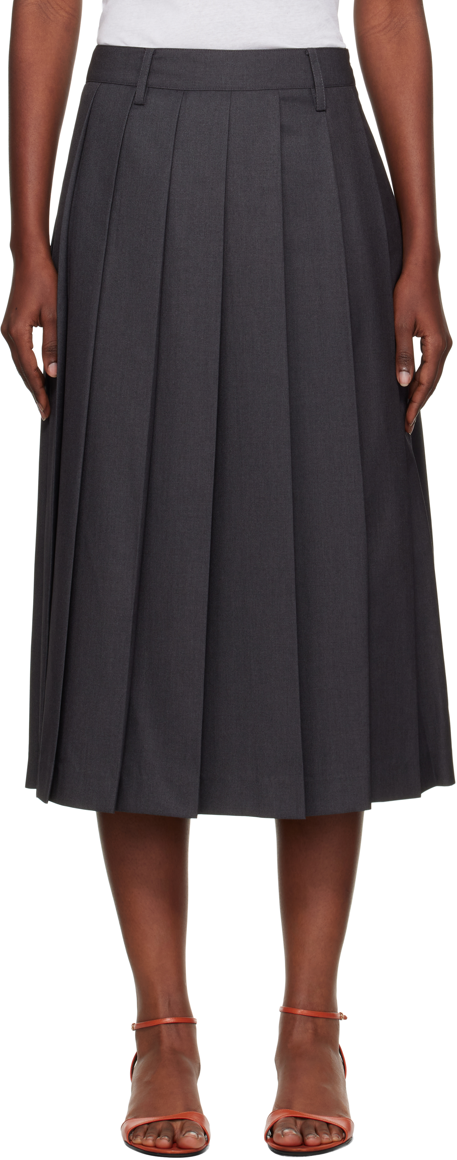 Gray Pleats Midi Skirt