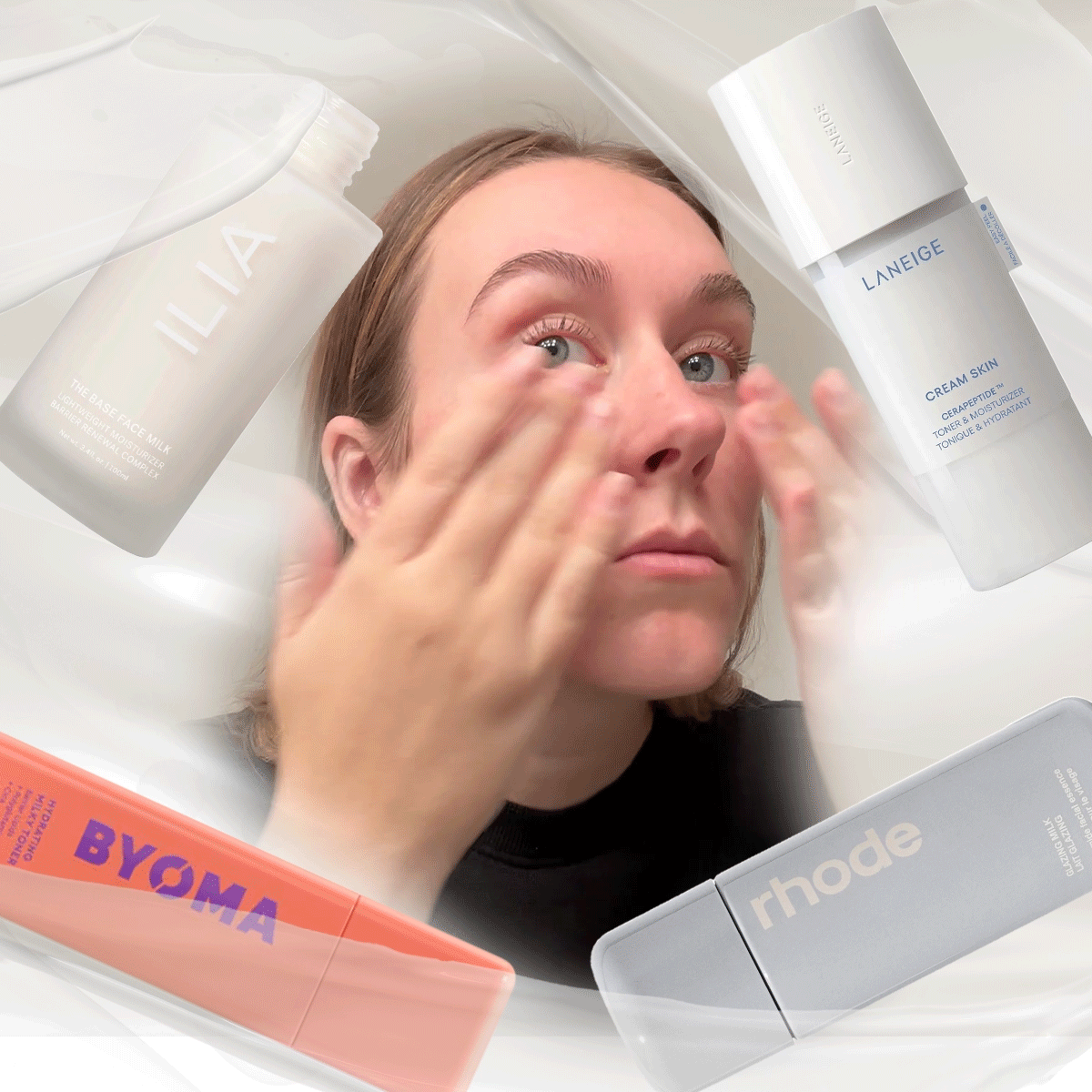 Beauty editor Kaitlyn McLintock applying Rhode Glazing Milk 