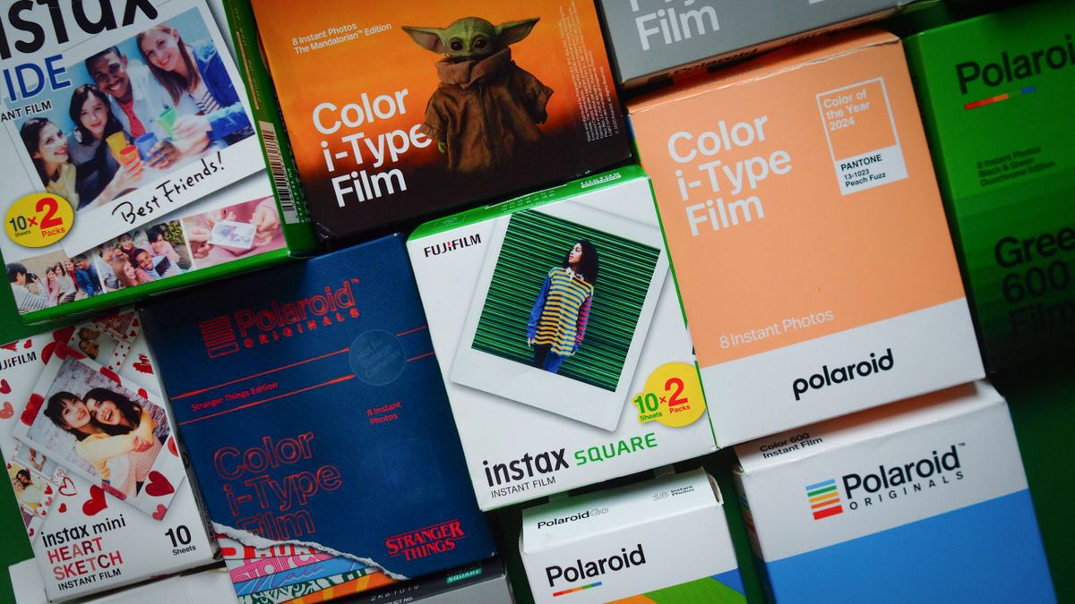 A selection of Instax and Polaroid instant film packages