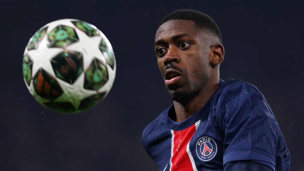 Ousmane Dembele of Paris Saint-Germain watches the ball during a UEFA Champions League 2024/25 match in March 2025