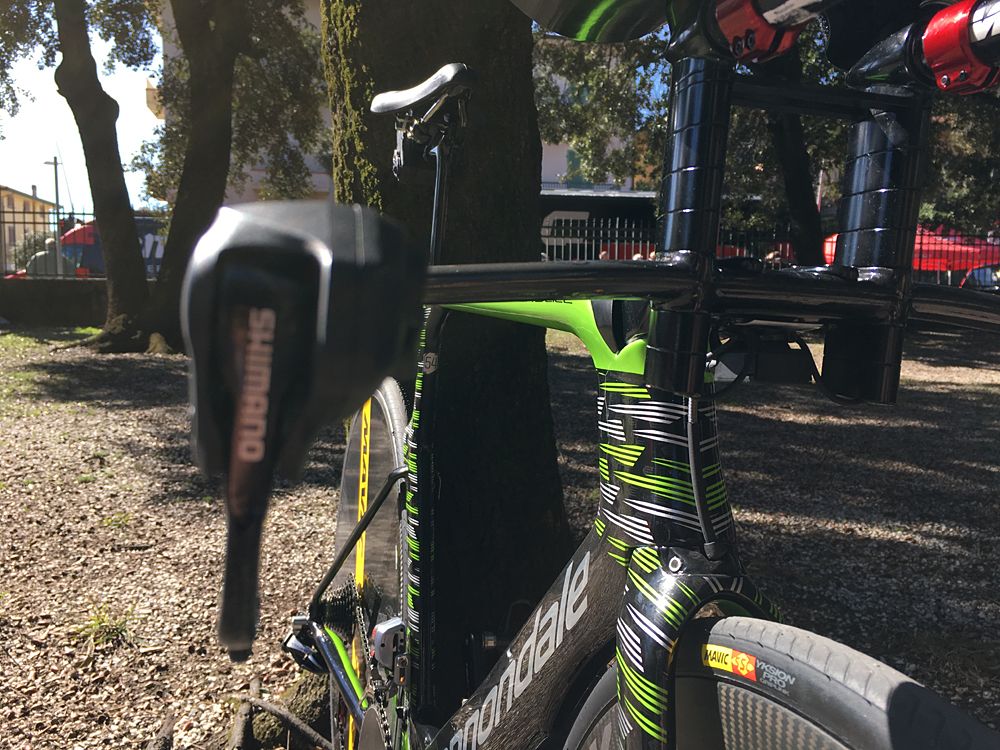 The Cannondale Super Slice disc TT bike on display at Tirreno-Adriatico