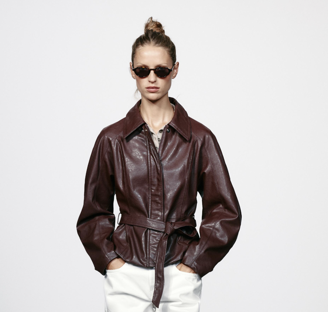 ZARA, Leather Effect Belted Jacket - Black - Xs