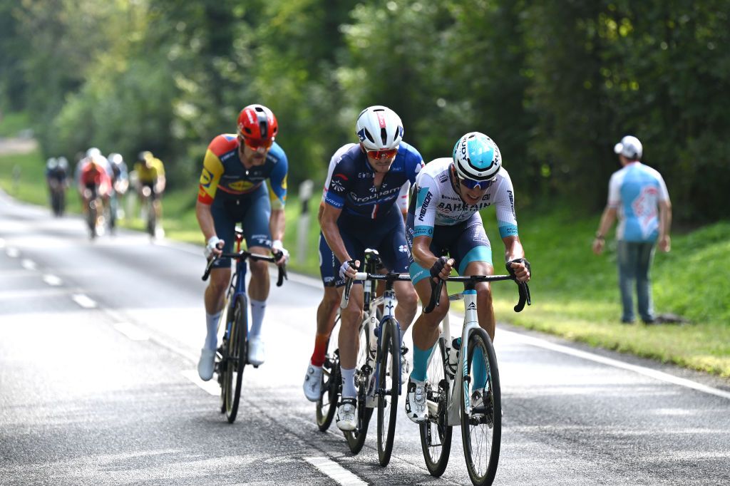 LUXEMBOURG LUXEMBOURG SEPTEMBER 22 LR David Gaudu of France and Team GroupamaFDJ and Antonio Tiberi of Italy and Team Bahrain Victorious attack during the 84th Tour de Luxembourg 2024 Stage 5 a 1769km stage from Mersch to Luxembourg UCIWT on September 22 2024 in Luxembourg Luxembourg Photo by Tim de WaeleGetty Images