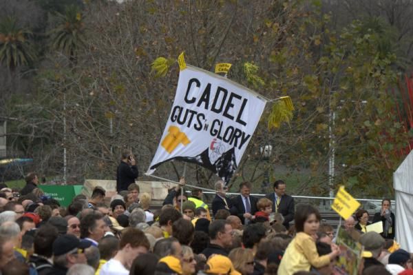 One of the many home-made signs in the crowd
