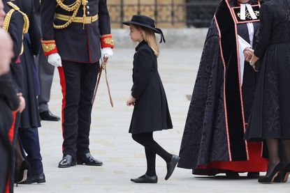  Princess Charlotte of Wales arrives at Westminster Abbey ahead of the State Funeral of Queen Elizabeth II on September 19, 2022 in London, England