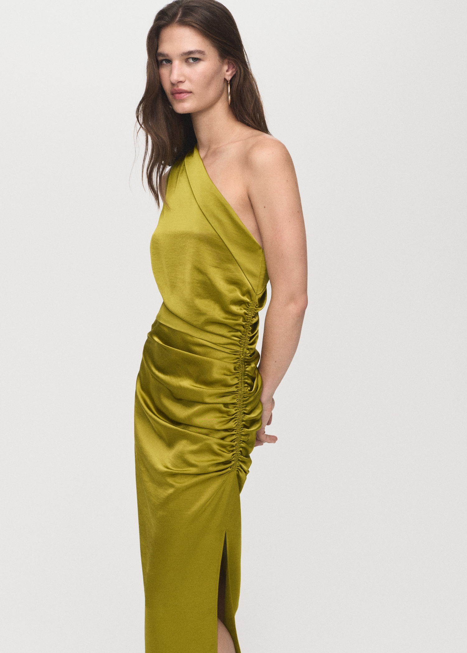 Asymmetrical Satin Dress With Side Slits - Women | Mango United Kingdom