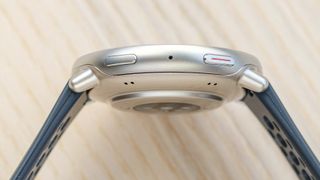 Close-up of the side of the Amazfit Active 2 case with two physical buttons shown