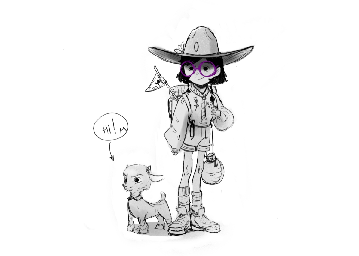 Characters with personality; cartoon girl with a dog