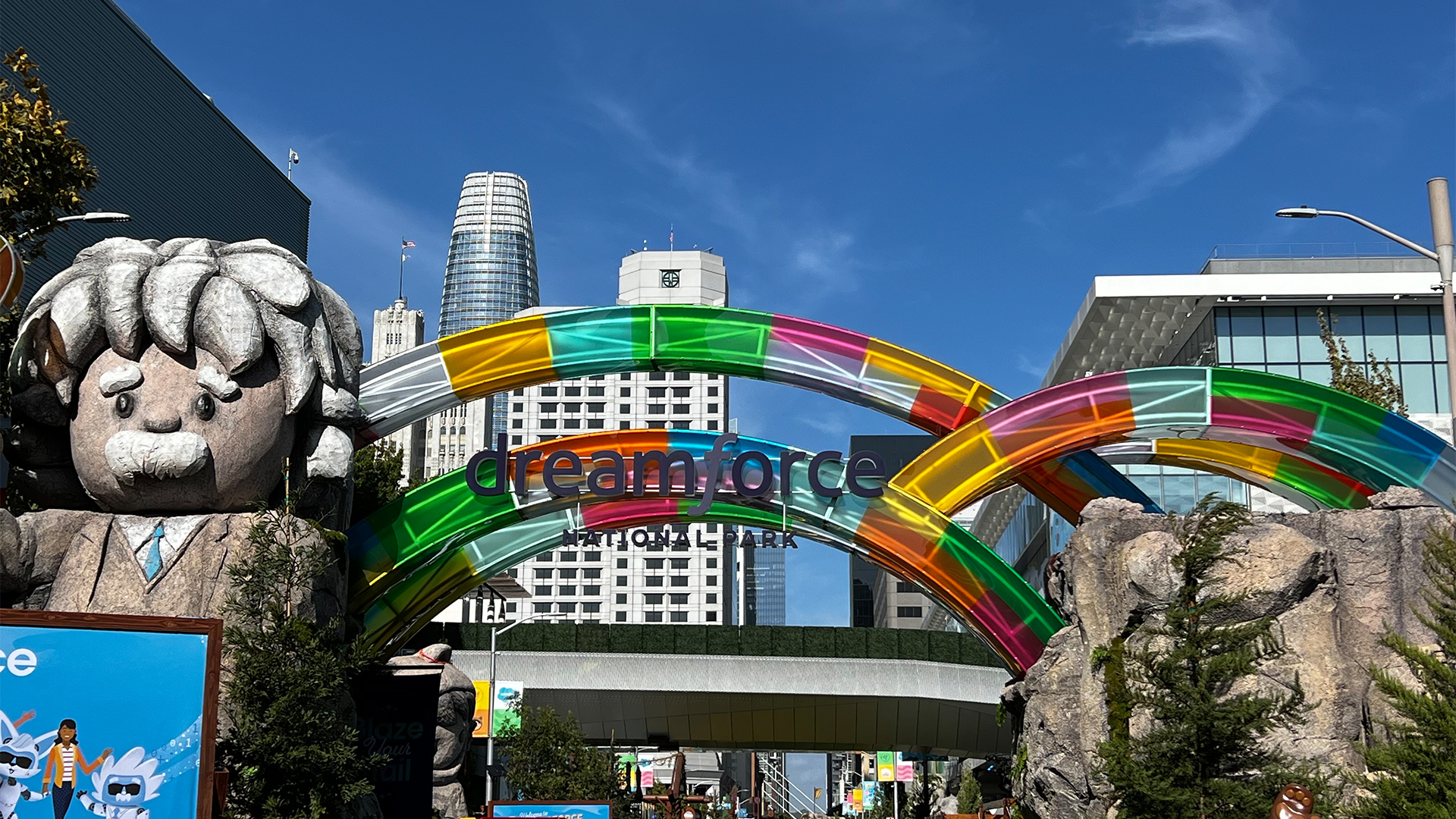 Salesforce branding picture at the entrance to the Moscone Center, San Francisco, ahead of Dreamforce 2024.