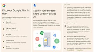 Google AI feature s and screenshots description