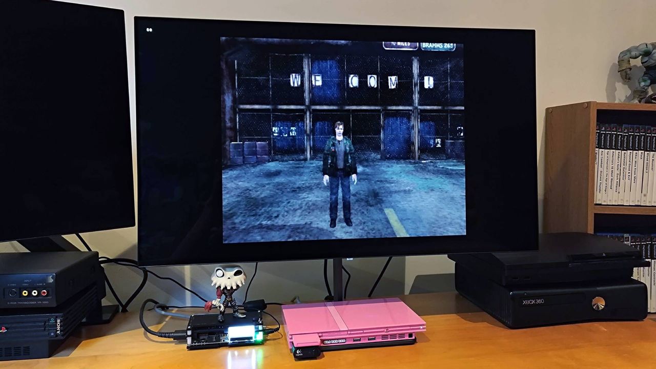 Silent Hill 2 gameplay running on PS2 connected to OSSC and Dough Spectrum Black monitor.