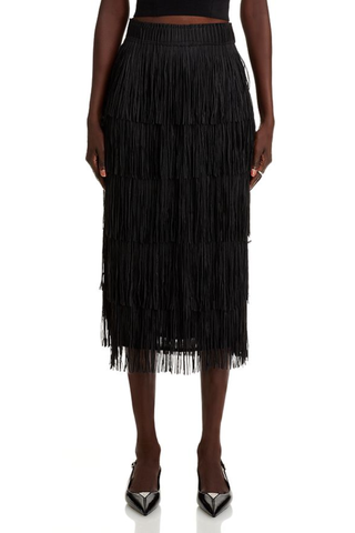 Nancy Yang Tiered Fringed Skirt