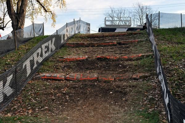The limestone steps are negotiated immediately after descending off the embankment and making a 180-degree turn back up the slope.