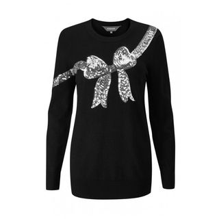 Black Silver Sequin Bow Knit Jumper