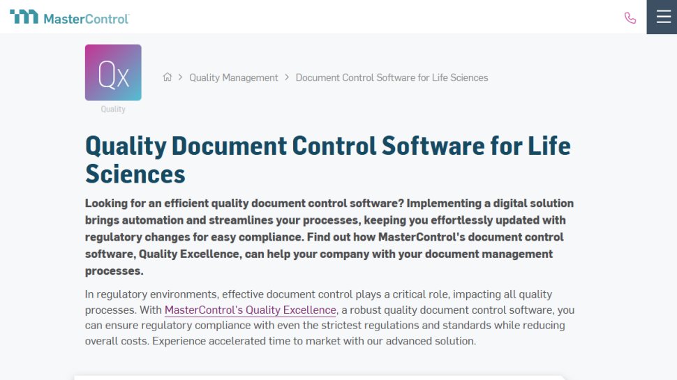MasterControl website screenshot (June 2025).