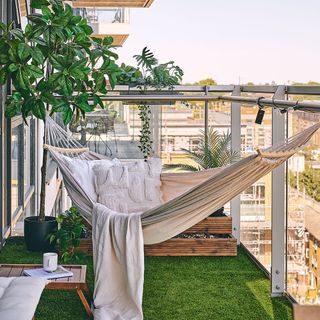 rental flat balcony with hammock