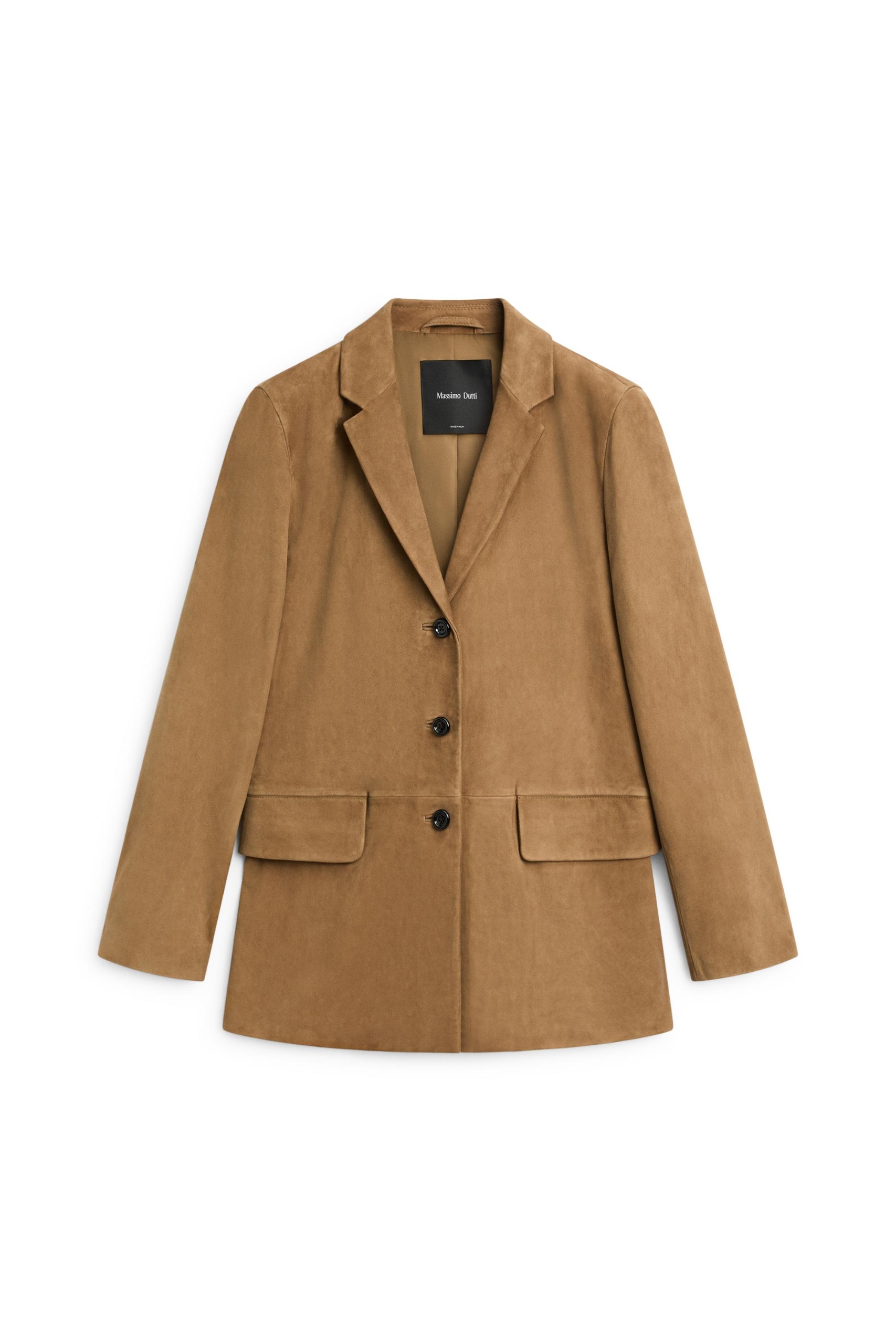 Suede Leather Blazer With Lapel