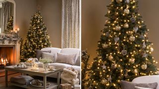 Gold Christmas tree theme in traditional decorated living room
