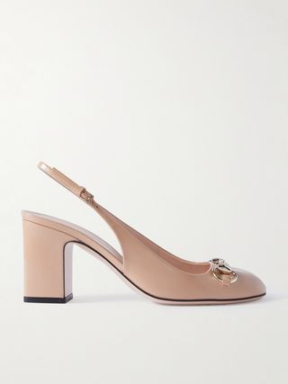 Lady Horsebit-Embellished Patent-Leather Slingback Pumps