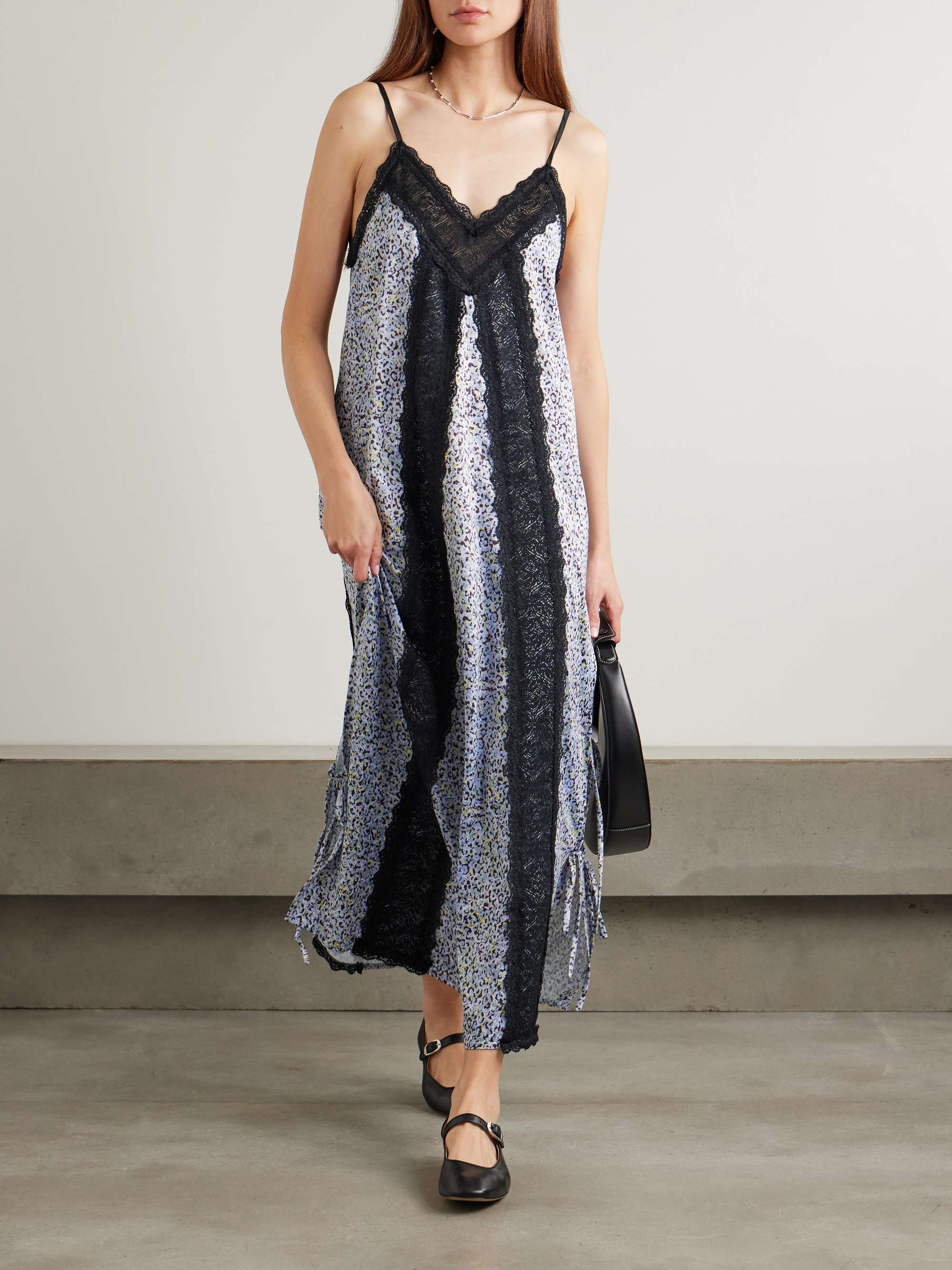 Sunita Tie-Detailed Lace-Trimmed Leopard-Print Stretch-Satin Maxi Dress